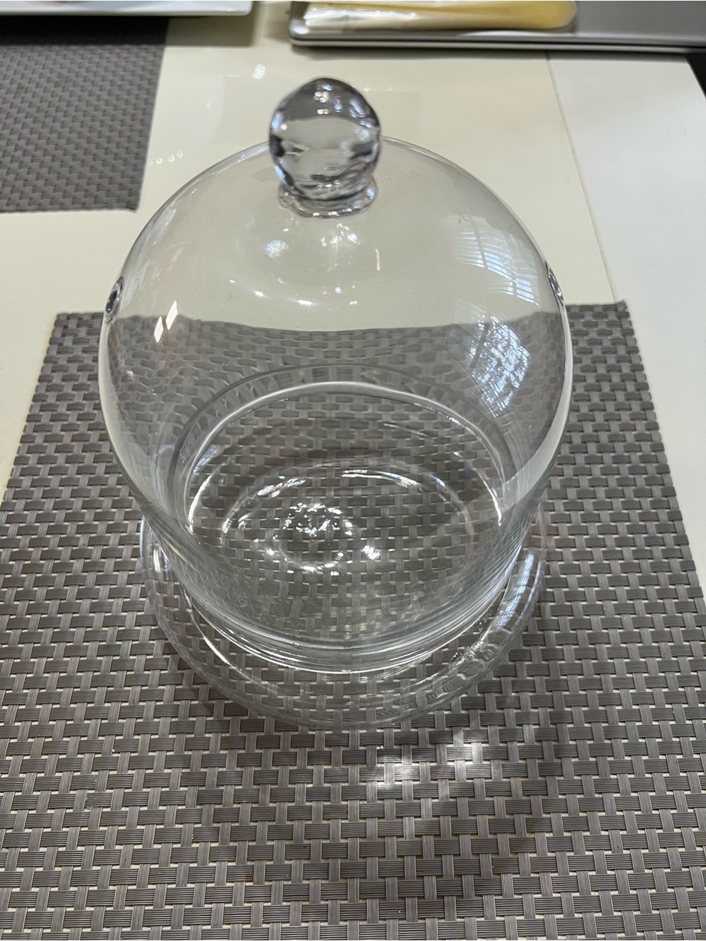 Clear Glass Cloche Dome with Base - White